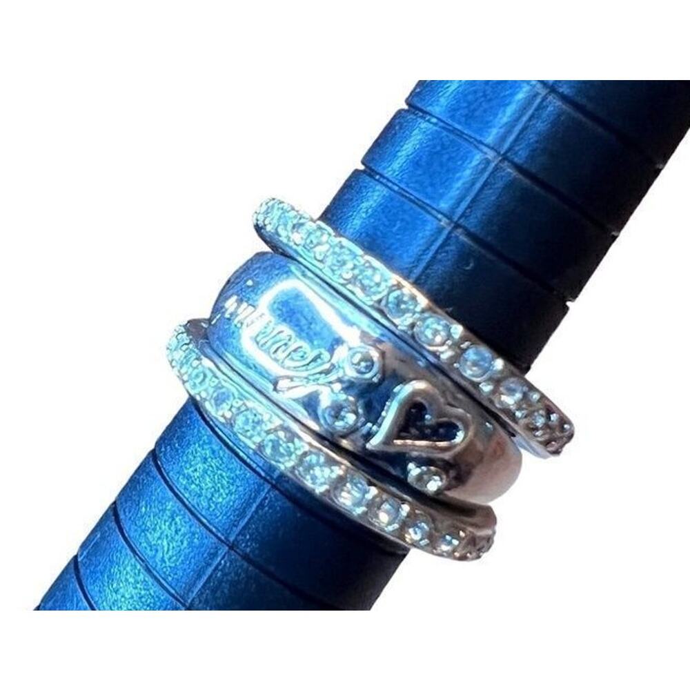 Rings Set of three stackable silver plated  with engraved message Sz 8 1/2